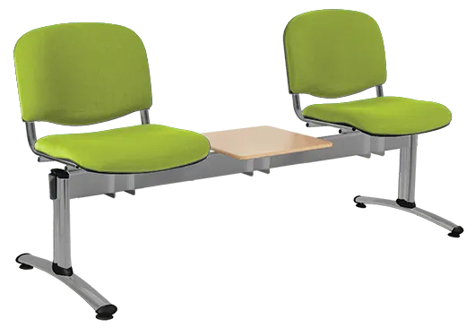 CL - 23 + D, čalouněná lavice do čekárny, 2-sedák, stolek, látka SUE - S 34 hráškově zelená, kostra stříbrná